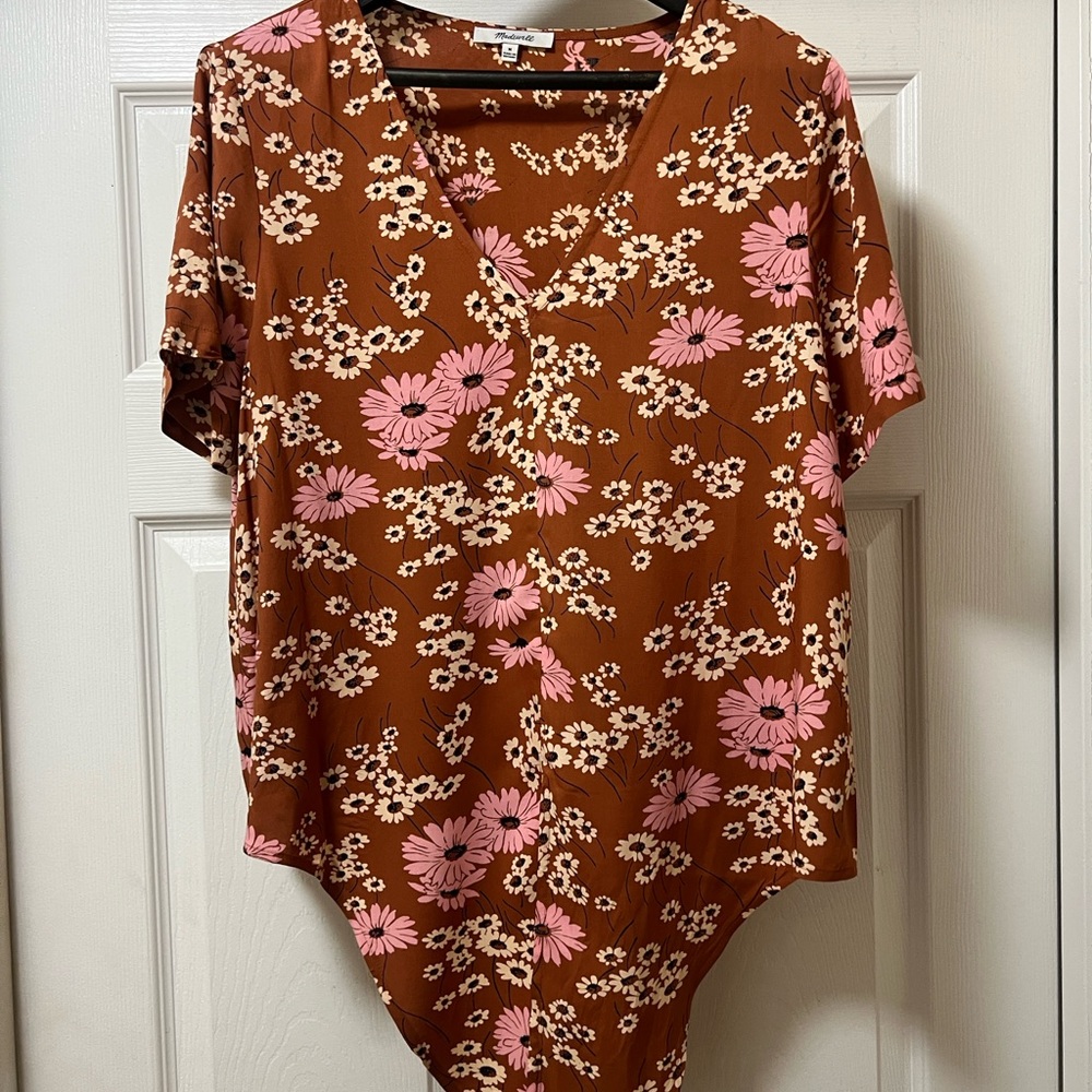 Madewell Brown and Pink Floral Blouse